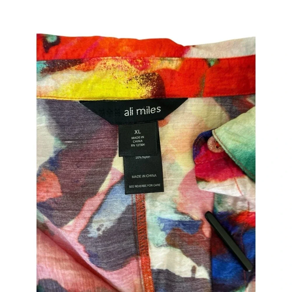 Ali Miles Top Multicolor Tunic Abstract Toggle Button Size 2X Lagenlook Artsy - Picture 2 of 9